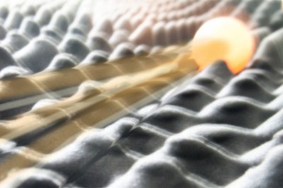 Visualization of an electron traveling through a potential field with charge traps in plastic electronics. (Click image for high-resolution version. Credit: Gert-Jan Wetzelaer, University of Groningen)