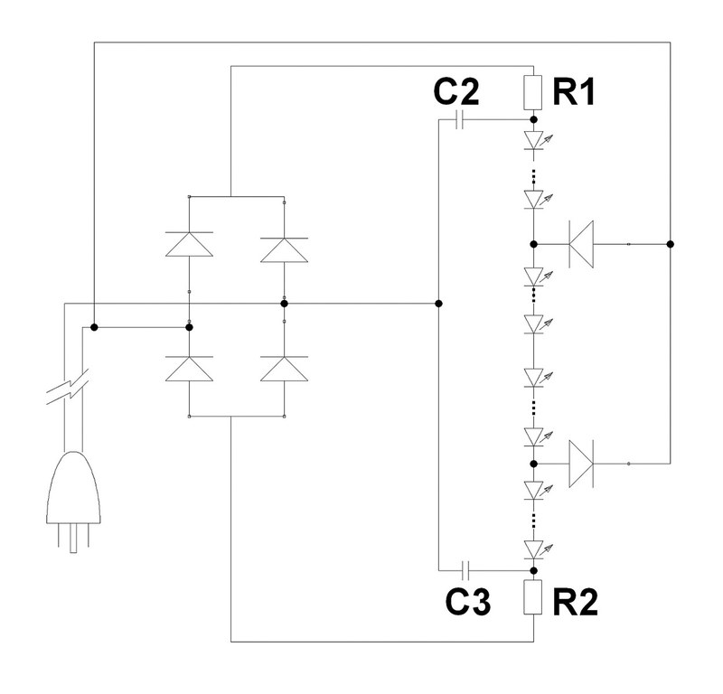A driverless AC LED light engine for power levels above 5 W with power factor > 0.7